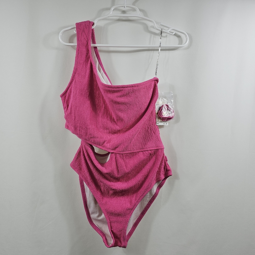 Michael Kors Cerise One Shoulder Cutout One Piece Swimsuit Pink Size 14 NWT - Picture 4 of 13